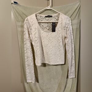 Abercrombie & Fitch NEW S Lace Sheer Long Sleeve Blouse Top Shirt Soft Girl Cute